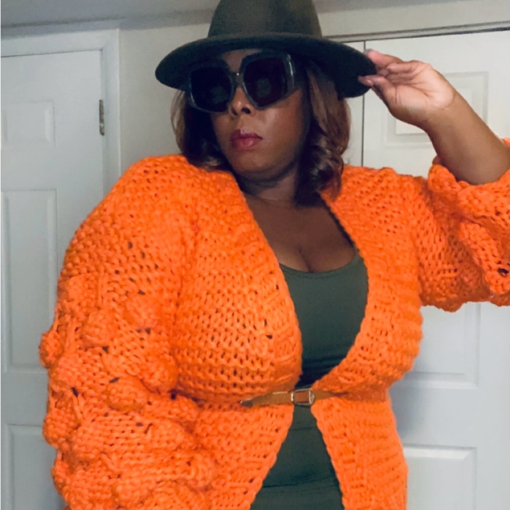 Chunky Orange Knit Sweater (Belt not Included)